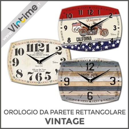 OROLOGIO DA PARETE RETTANGOLARE VINTAGE 31X23 VIRTIME D'ARCHITECTURE LEGNO