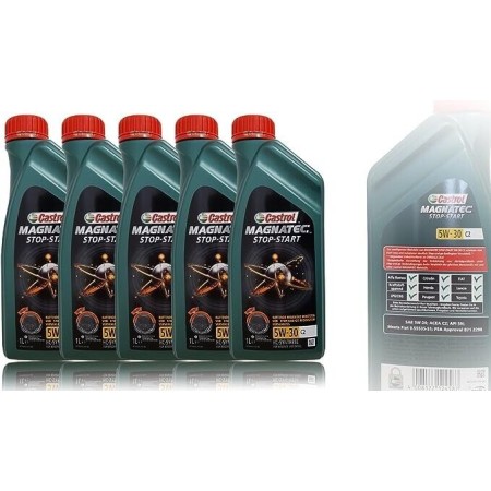 5 LATTINE CASTROL OLIO MOTORE MAGNATEC STOP&START 5W-30 C2 BENZINA E DIESEL