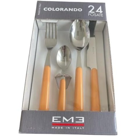 CONFEZIONE POSATE 24 PEZZI EME MADE IN ITALY SET DI POSATE COLORANDO (SALMONE)