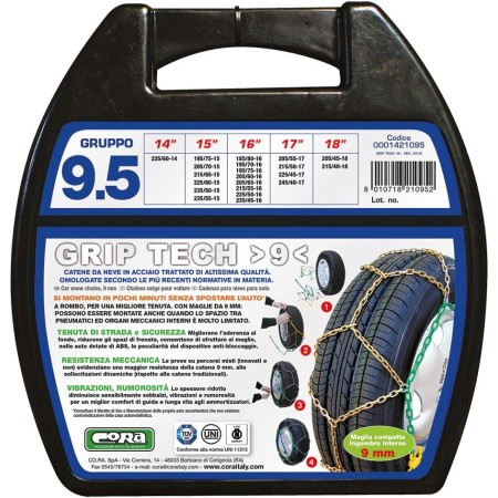 CORA CATENE DA NEVE PER AUTO GRIP TECH, 9 MM, GRUPPO, 9.5