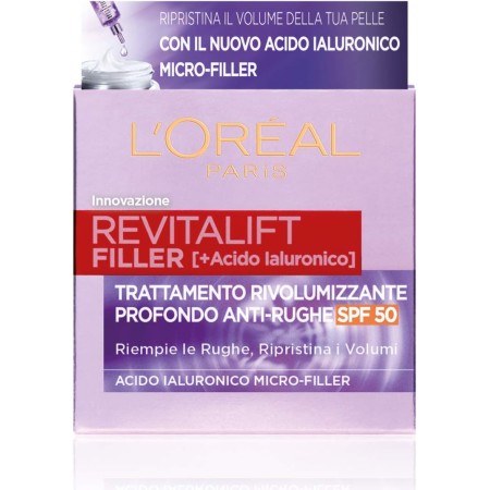 L'ORÉAL PARIS AA303601 CREMA VISO GIORNO REVITALIFT FILLER, AZIONE ANTIRUGHE RIVOLUMIZZANTE CON ACIDO IALURONICO MICRO-FILLER, SPF 50, 50 ML