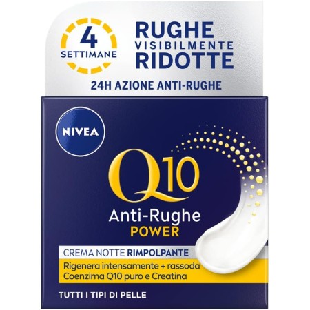 NIVEA 28877  Q10 POWER CREMA NOTTE VISO RIMPOLPANTE 50 ML, CREMA VISO ANTI-ETÀ DA NOTTE PER 24 ORE DI IDRATAZIONE, CREMA ANTIRUGHE CON CREATINA E COENZIMA Q10