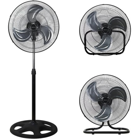 MELCHIONI FAMILY | VENTILATORE INDUSTRIALE 3 IN 1, INSTALLABILE A TERRA, A PARETE O SUL TAVOLO, 3 VELOCITÀ, FUNZIONE DI OSCILLAZIONE, 3 PALE IN METALLO, 45 W, SILENZIOSO, COLORE NERO