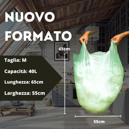 90 SACCHI  5187 PER LA RACCOLTA DIFFERENZIATA RESISTENTI CON MANICI 55X70 VERDE 40 LITRI GAMEF (6 ROTOLI)