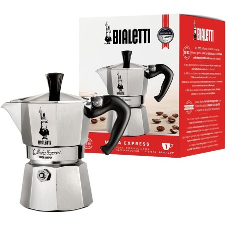 BIALETTI CAFFETTIERA MOKA EXPRESS 1 TAZZA CON MANICO ANTI-SCOTTATURA NON ADATTA A INDUZIONE  60ML ALLUMINIO COD 1161