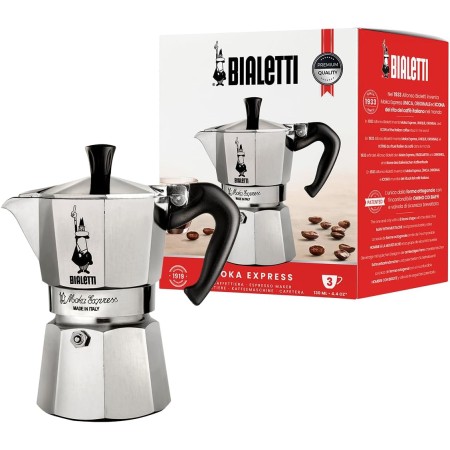 BIALETTI CAFFETTIERA MOKA 3 TAZZA  EXPRESS CON MANICO ANTI-SCOTTATURA NON ADATTA A INDUZIONE 60ML ALLUMINIO COD 1162